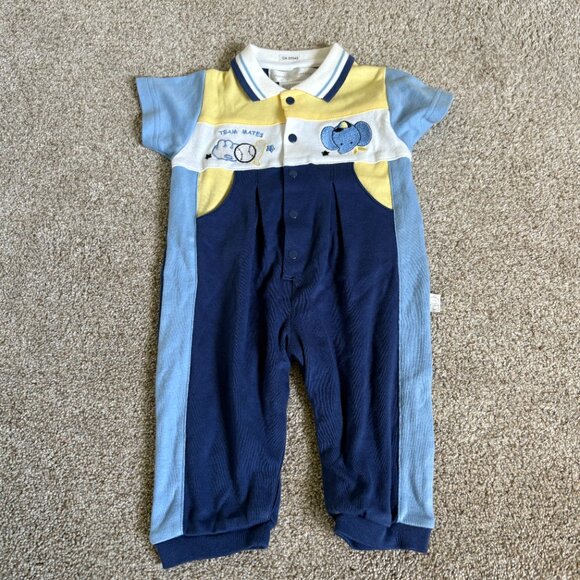 Vintage? Baby Boys One Piece Outfit 3-6 months Baseball Blue Collared - Picture 2 of 9